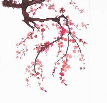 Cherry blossom branches ink painting