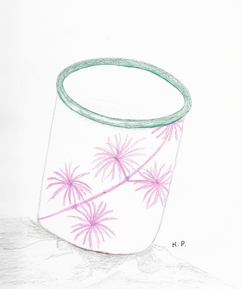 Floral decorated drinking cup drawing
