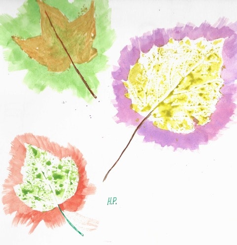 Watercolor leaf prints in colorful frames