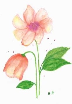 Watercolor flowering plant with leaves