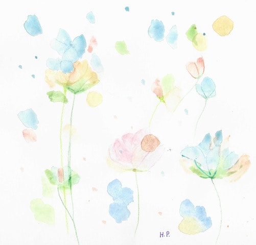 Watercolor painting of colorful flowers