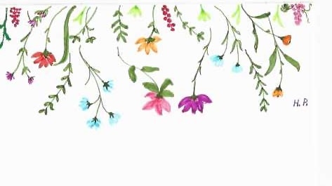 Hanging watercolor wildflowers and leafy branches