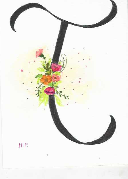 Floral calligraphy letter T