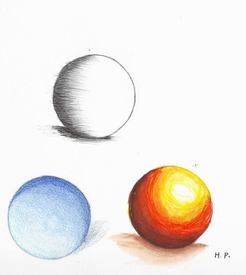 Three colored spheres with shadows