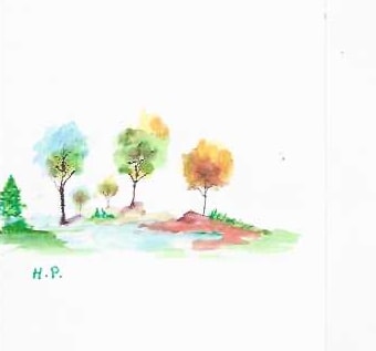 Watercolor landscape with colorful autumn trees