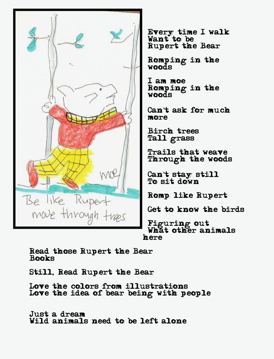 Rupert in the Woods — poem and illustration by Moe